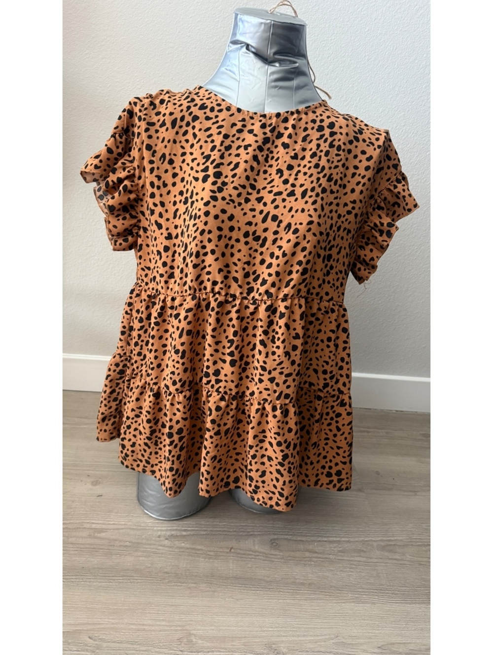 Women Leopard Print Babydoll Top Ruffle Sleeve Tiered Blouse Cheetah Y2K